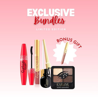 Eveline Cosmetics Complete Eye Makeup Set: Eyeliner, Base, Mascara, Eyeshadow + Bonus Gloss!